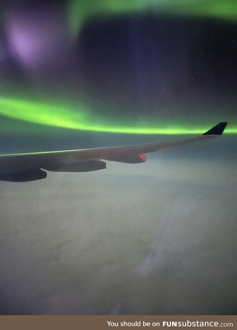 Aurora borealis from the plane over Greenland