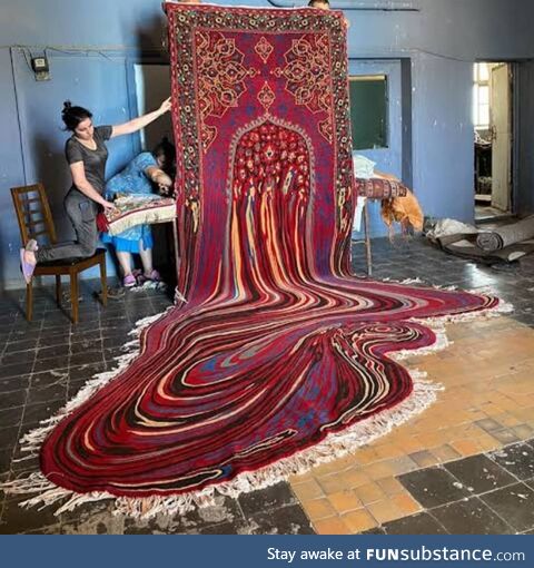 A "melting carpet" work by Azerbaijani artist Faig Ahmed. Wonderful