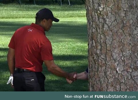 Tiger Woods and tree congratulate each other on long, illustrious Masters careers