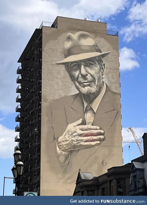 A mural of singer Leonard Cohen in his hometown of Montreal