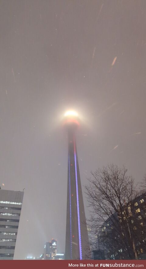 The CN Tower during snowfall 3/12/23