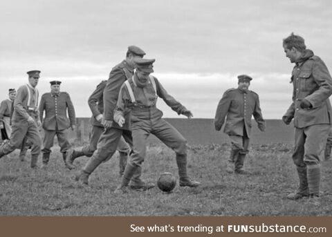 Christmas Truce 24-26 December 1914. British and German soldiers playing football