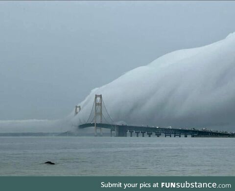 Cloud deck rolling into the Mackinac Bridge