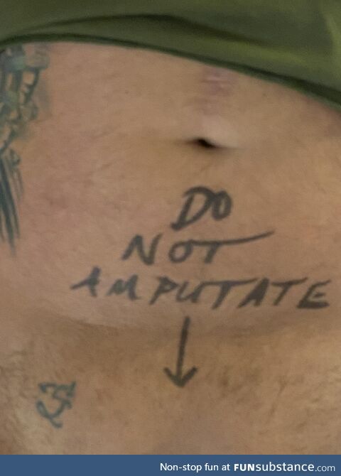 Recently had surgery in a sensitive area. Gave the doc a little reminder