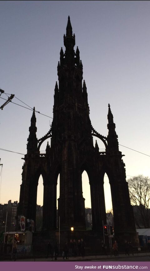 Silhouette of the Scott Monument, Edinburgh, UK [OC]