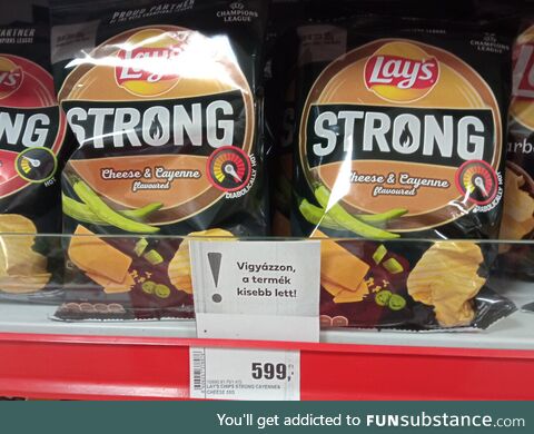 Grocery store in Hungary puts up warnings, that the product has shrunk