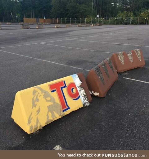 Someone painted the cement barriers into a giant Toblerone