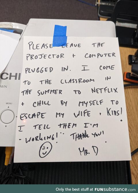 Teacher's note for us summer school custodians