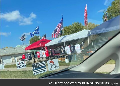 Some Trump supporters set up shop before the police made them leave. Not an American flag