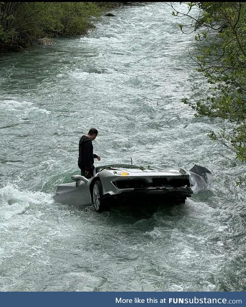 Ferrari 488 pista in a river