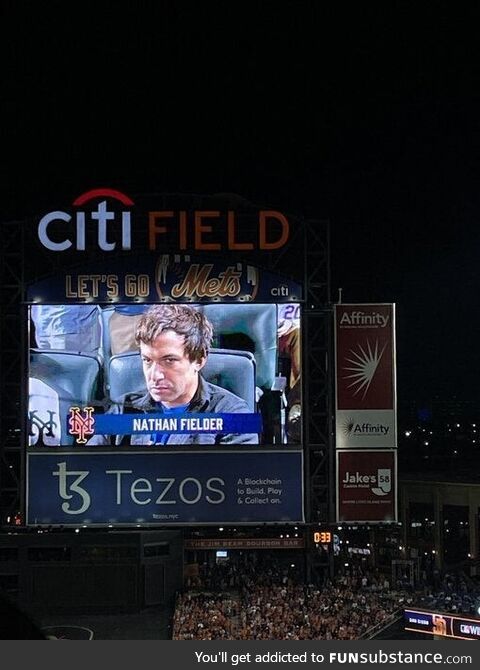 Nathan Fielder having a great time at the Mets game