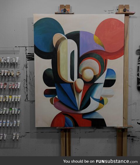 Finished painting this last night. “Retro Resonance”  oil on canvas