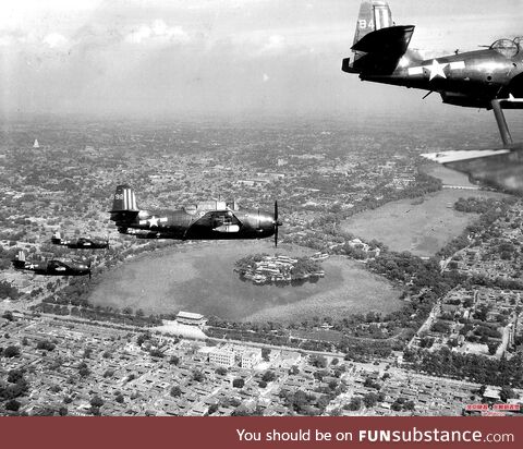 US navy fighters flying over Beijing, China in 1945