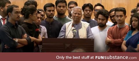 Newly appointed leader of the interim Bangladeshi government with the student protest