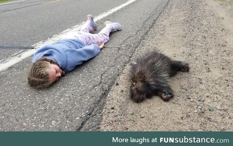 My daughter taking a nap with a porcupine. [OC]
