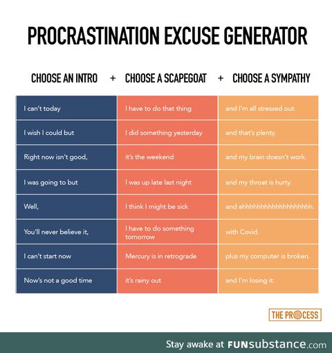 Procrastination excuse generator