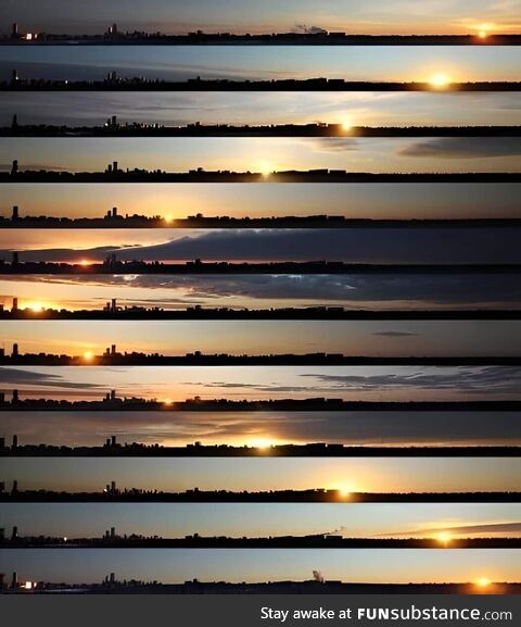 13 pictures of the sun, each month, same place, same time