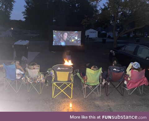 Perfect night in MN for a driveway movie and fire with the kids!