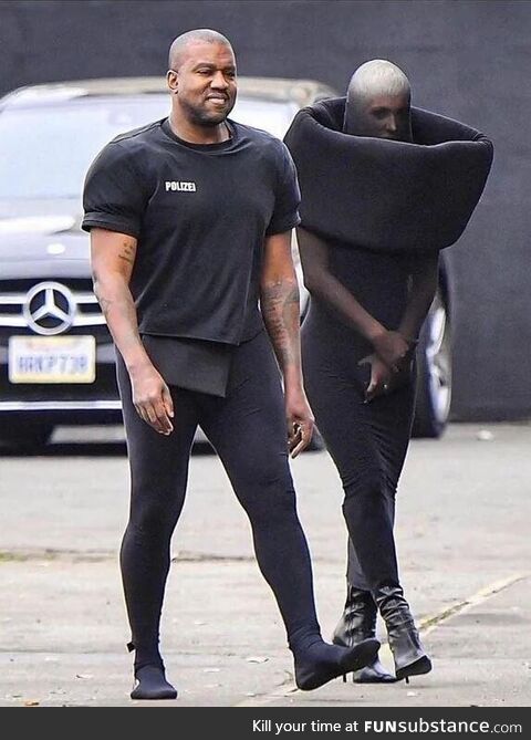 Kanye and his new wife out for a stroll