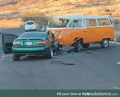 This car crash looks like it happened in the 80's