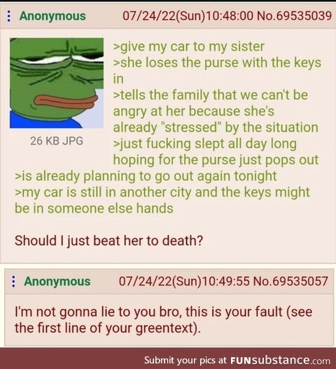 Anon gives his car to his sister