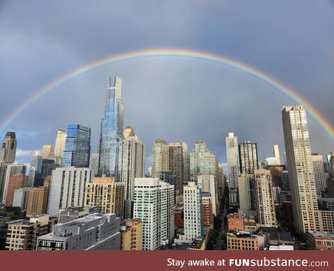 Beautiful rainbow in downtown Chicago