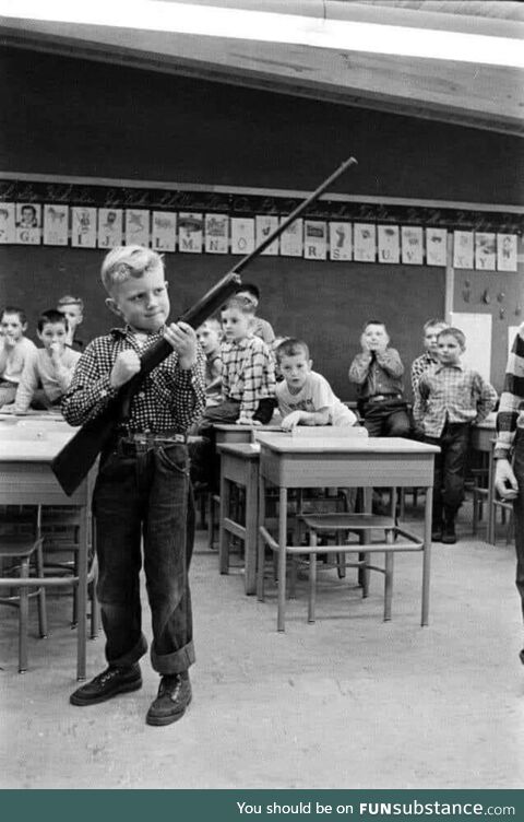 Gun safety being taught in an Indiana school, 1956