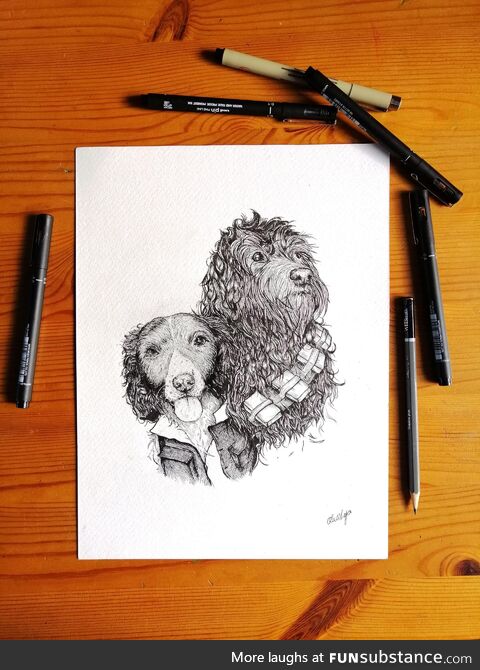 (OC) Solo and chewie dog portrait commission