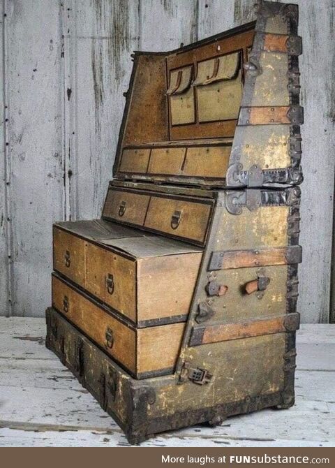 This steamer trunk from 1890 converts to a dresser so the traveller didn’t have to