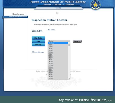 Dropdown list for all 1930 zip codes in Texas
