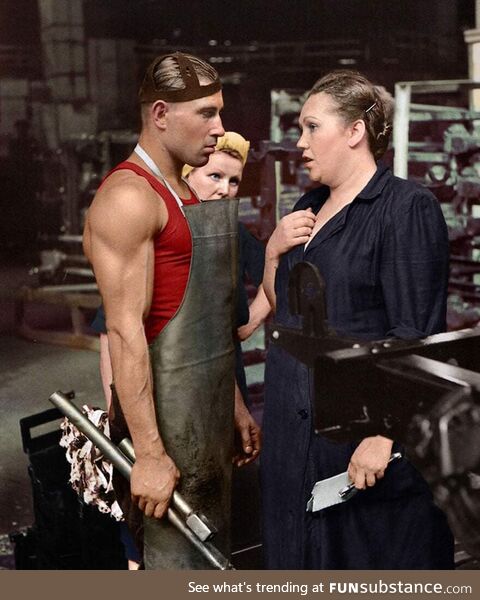 Worker and supervisor at a car factory - Moscow, 1954