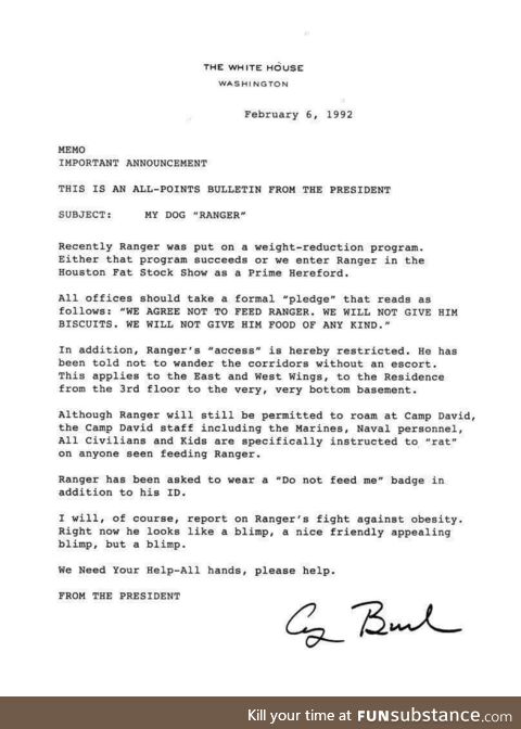 George H.W. Bush dog Ranger needed a diet, here’s the memo he sent to the White House