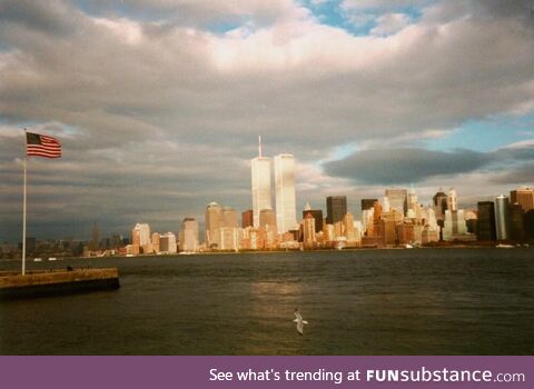 A photo of the WTC towers taken by American Airlines Flight 11 attendant Karen Martin in