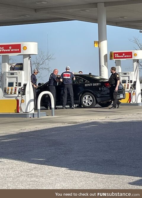 This cop locked himself out of his squad car and had to call the fire department to help