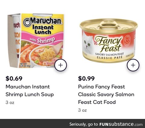 Placing a mobile grocery order, found these items listed next to each other in the