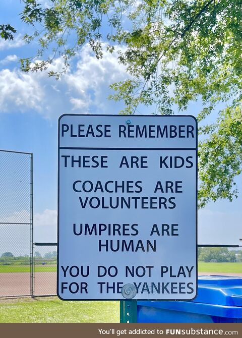 SIGN posted at a community ball field. Kingsville, ON