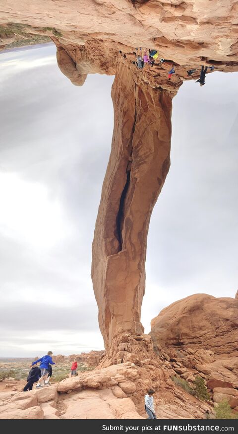 Vertical Panoramic at North Window in Moab makes an impossible scene [OC]