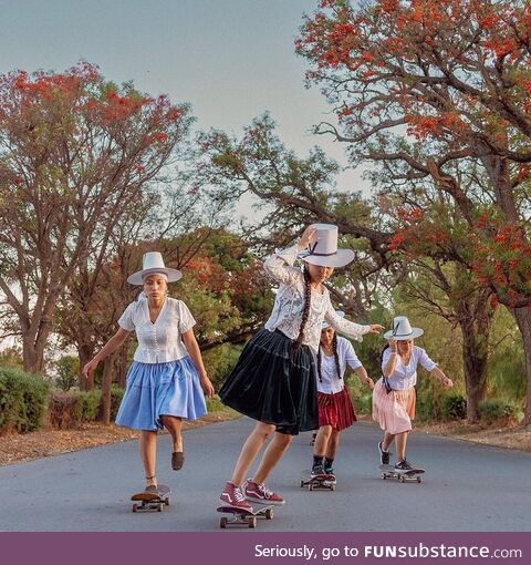 Female Bolivian Skateboarders Shred in Traditional Dress