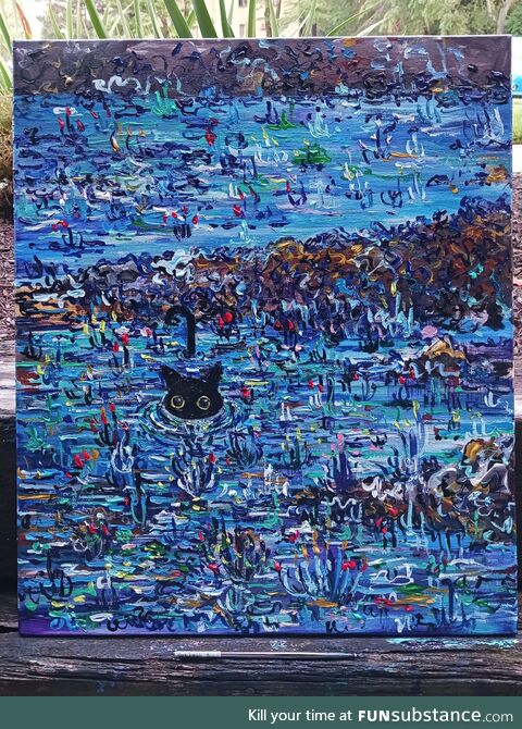 Cat dip, acrylics, 7/25/2024