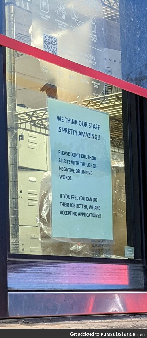 On the drive up window to a local fast food restaurant