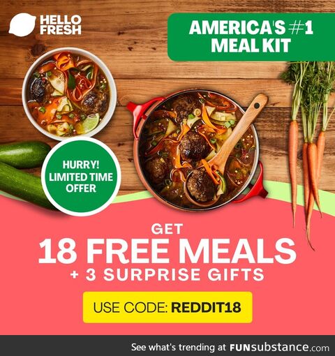 What's better than 18 Free Meals? 18 Free Meals AND 3 Free gifts. All you have to do is