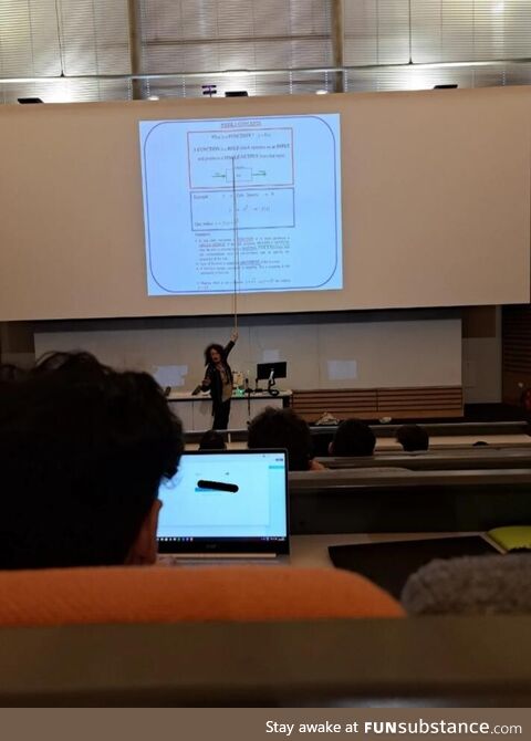 Lecturer with giga long stick