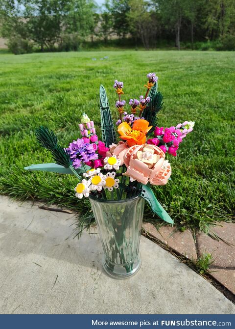 My granddaughter built a Lego bouquet for Mother’s Day