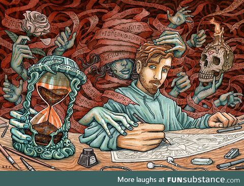 A recent drawing I made with ink and watercolors called "Memento Mori"