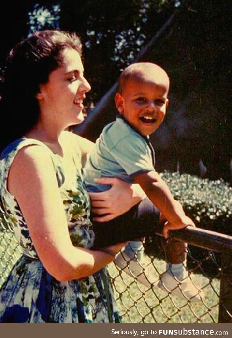 A young Barack Obama with his mother, Ann Dunham