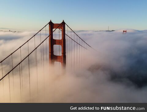 Caught the Golden Gate Bridge covered in fog [OC]