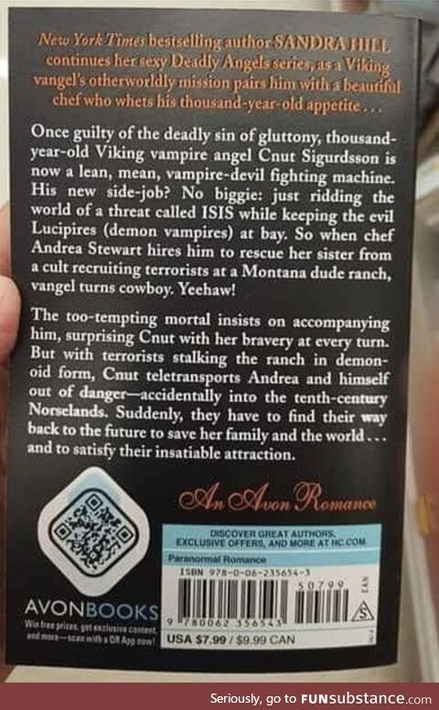 The back of this romance novel