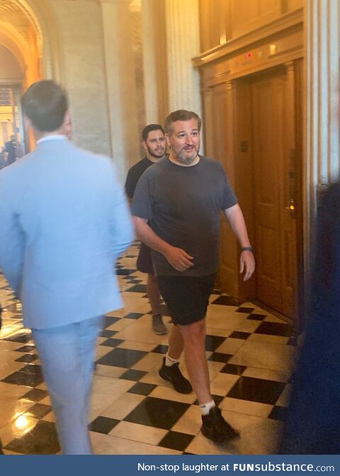 Ted Cruz in the US Senate in shorts and a T-shirt