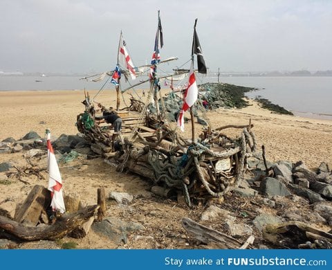 A pirate ship made from driftwood