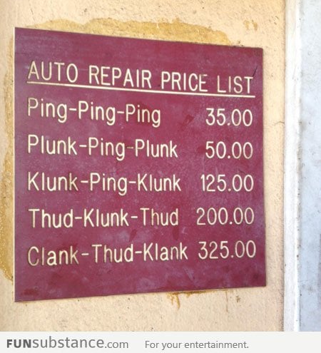 A sign at the local mechanic